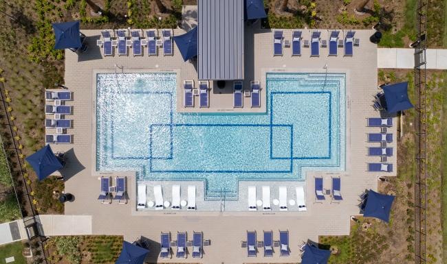 a building with a pool