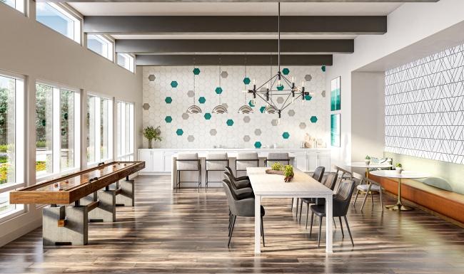 a room with tables and chairs